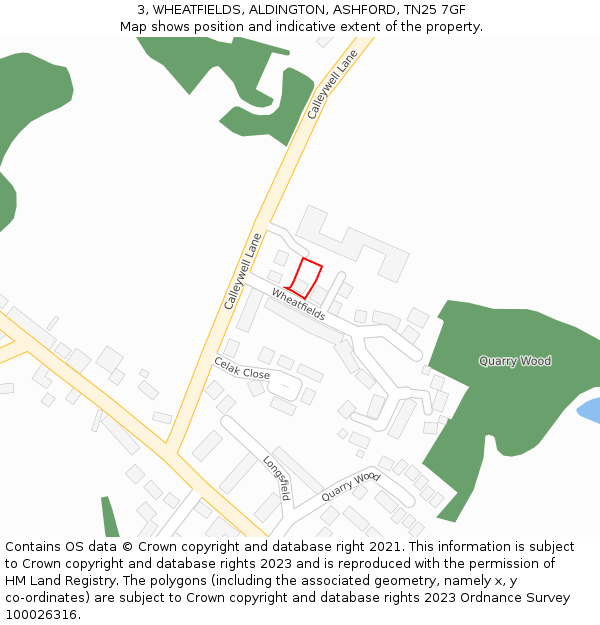 3, WHEATFIELDS, ALDINGTON, ASHFORD, TN25 7GF: Location map and indicative extent of plot