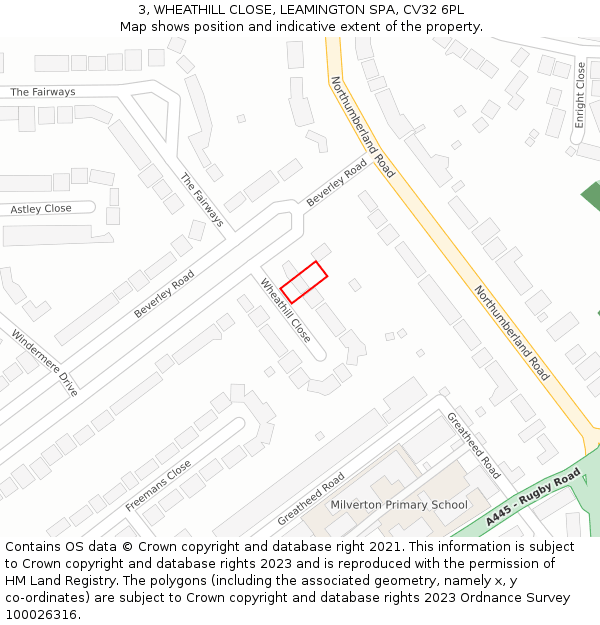 3, WHEATHILL CLOSE, LEAMINGTON SPA, CV32 6PL: Location map and indicative extent of plot