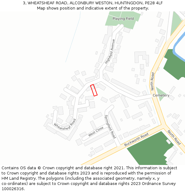 3, WHEATSHEAF ROAD, ALCONBURY WESTON, HUNTINGDON, PE28 4LF: Location map and indicative extent of plot