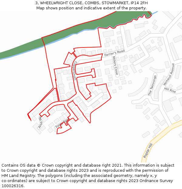 3, WHEELWRIGHT CLOSE, COMBS, STOWMARKET, IP14 2FH: Location map and indicative extent of plot