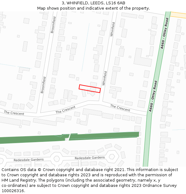 3, WHINFIELD, LEEDS, LS16 6AB: Location map and indicative extent of plot