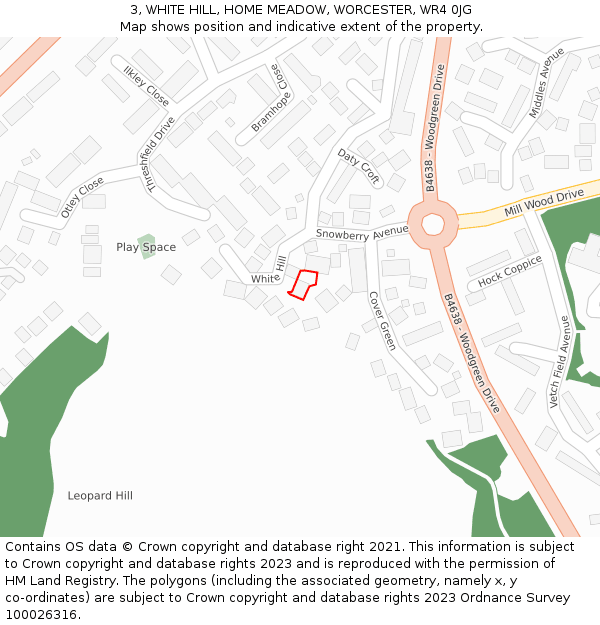 3, WHITE HILL, HOME MEADOW, WORCESTER, WR4 0JG: Location map and indicative extent of plot