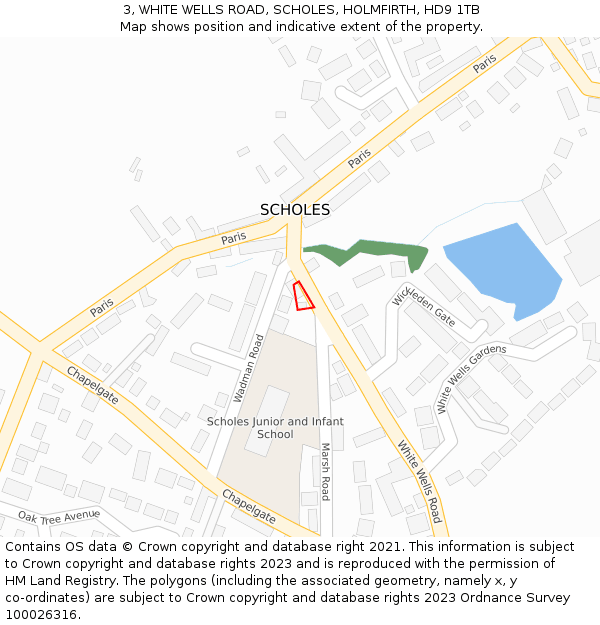 3, WHITE WELLS ROAD, SCHOLES, HOLMFIRTH, HD9 1TB: Location map and indicative extent of plot
