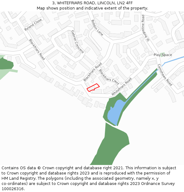 3, WHITEFRIARS ROAD, LINCOLN, LN2 4FF: Location map and indicative extent of plot