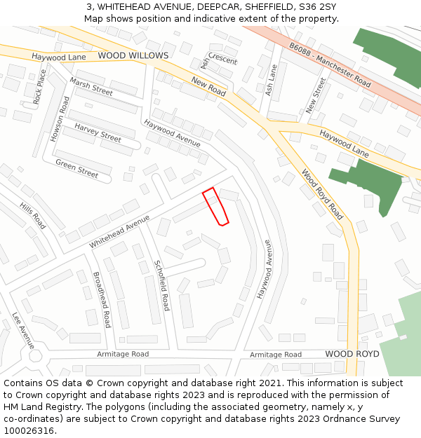 3, WHITEHEAD AVENUE, DEEPCAR, SHEFFIELD, S36 2SY: Location map and indicative extent of plot