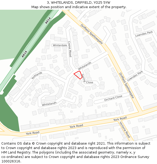 3, WHITELANDS, DRIFFIELD, YO25 5YW: Location map and indicative extent of plot