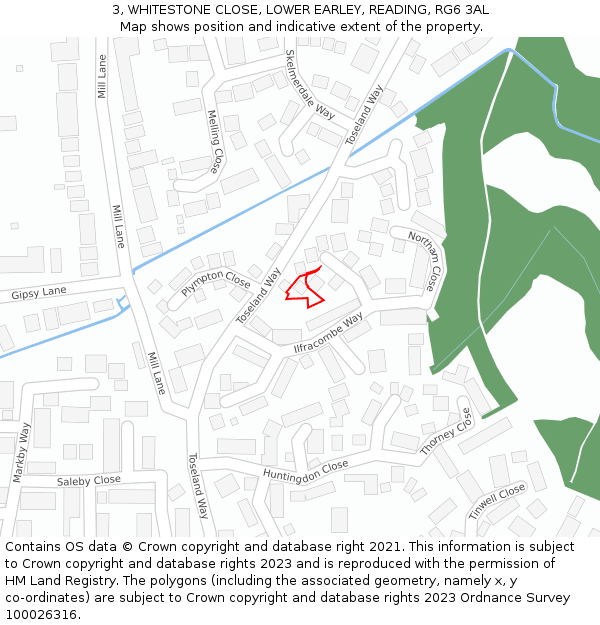 3, WHITESTONE CLOSE, LOWER EARLEY, READING, RG6 3AL: Location map and indicative extent of plot