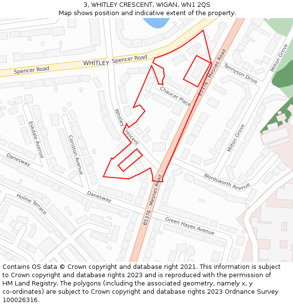3, WHITLEY CRESCENT, WIGAN, WN1 2QS: Location map and indicative extent of plot