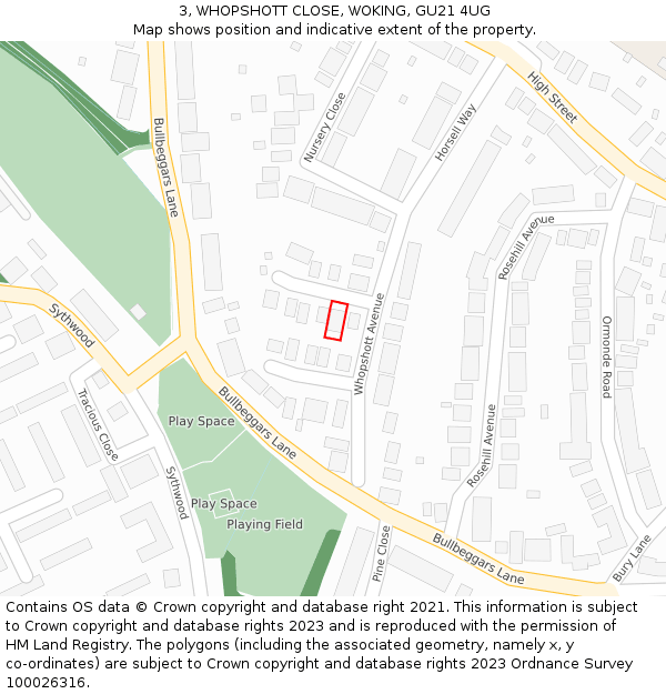 3, WHOPSHOTT CLOSE, WOKING, GU21 4UG: Location map and indicative extent of plot