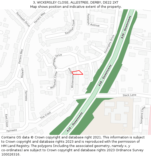 3, WICKERSLEY CLOSE, ALLESTREE, DERBY, DE22 2XT: Location map and indicative extent of plot