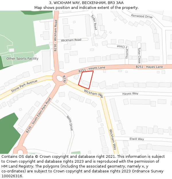 3, WICKHAM WAY, BECKENHAM, BR3 3AA: Location map and indicative extent of plot