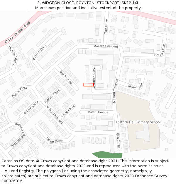3, WIDGEON CLOSE, POYNTON, STOCKPORT, SK12 1XL: Location map and indicative extent of plot