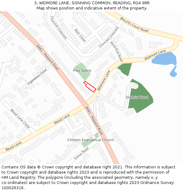 3, WIDMORE LANE, SONNING COMMON, READING, RG4 9RR: Location map and indicative extent of plot