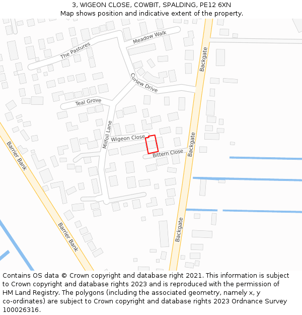 3, WIGEON CLOSE, COWBIT, SPALDING, PE12 6XN: Location map and indicative extent of plot