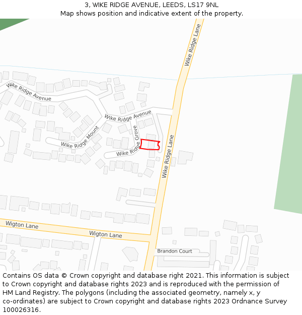 3, WIKE RIDGE AVENUE, LEEDS, LS17 9NL: Location map and indicative extent of plot