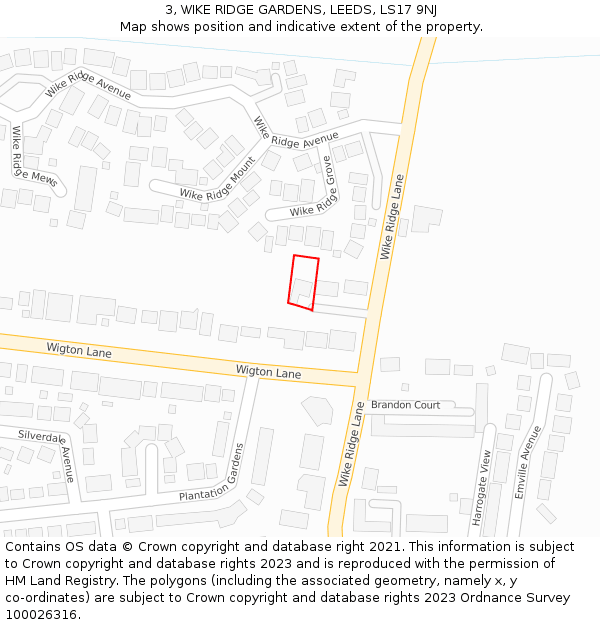 3, WIKE RIDGE GARDENS, LEEDS, LS17 9NJ: Location map and indicative extent of plot