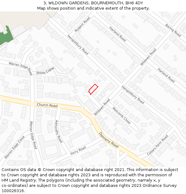 3, WILDOWN GARDENS, BOURNEMOUTH, BH6 4DY: Location map and indicative extent of plot