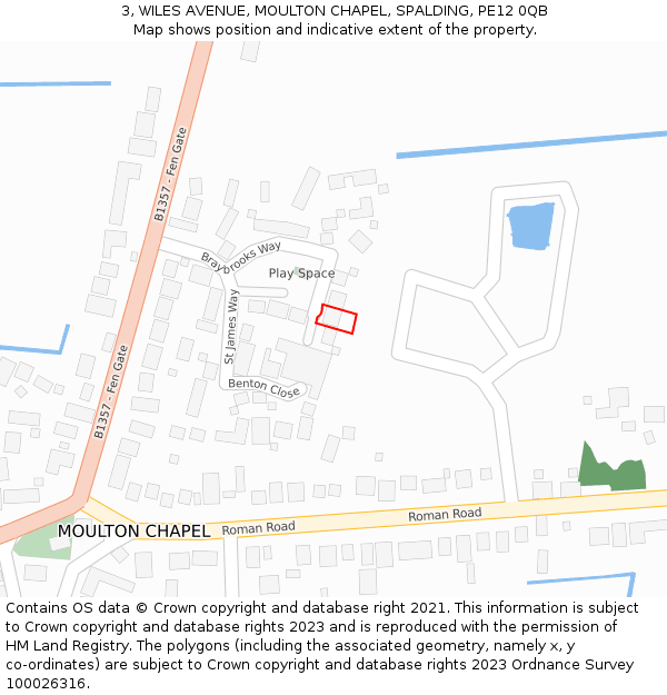 3, WILES AVENUE, MOULTON CHAPEL, SPALDING, PE12 0QB: Location map and indicative extent of plot