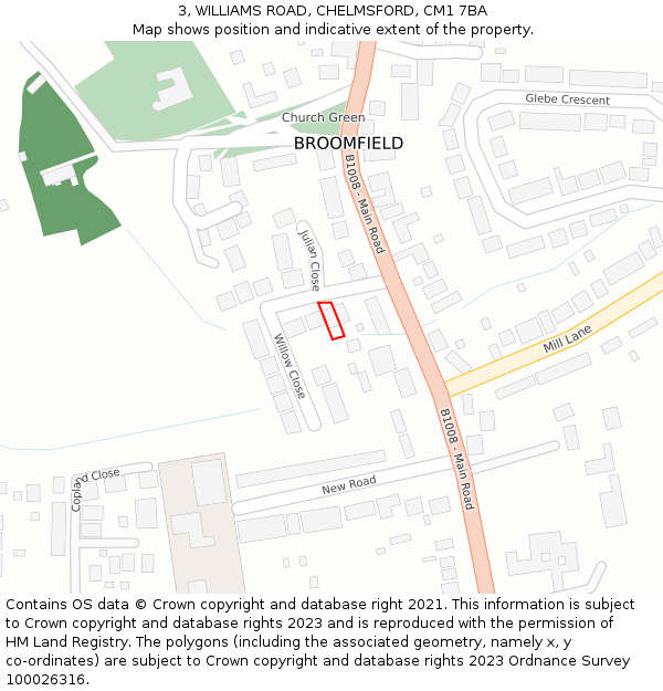 3, WILLIAMS ROAD, CHELMSFORD, CM1 7BA: Location map and indicative extent of plot