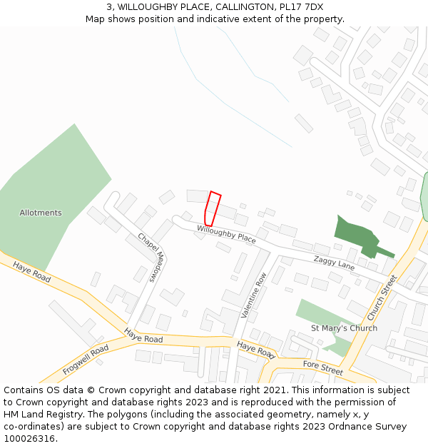 3, WILLOUGHBY PLACE, CALLINGTON, PL17 7DX: Location map and indicative extent of plot