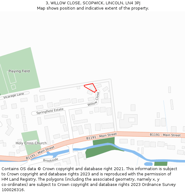 3, WILLOW CLOSE, SCOPWICK, LINCOLN, LN4 3PJ: Location map and indicative extent of plot