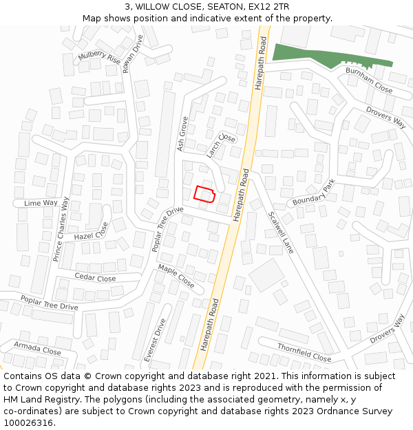 3, WILLOW CLOSE, SEATON, EX12 2TR: Location map and indicative extent of plot