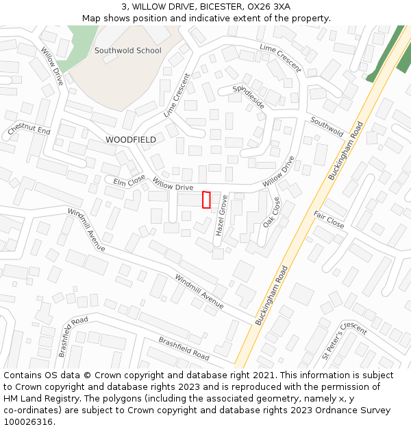 3, WILLOW DRIVE, BICESTER, OX26 3XA: Location map and indicative extent of plot
