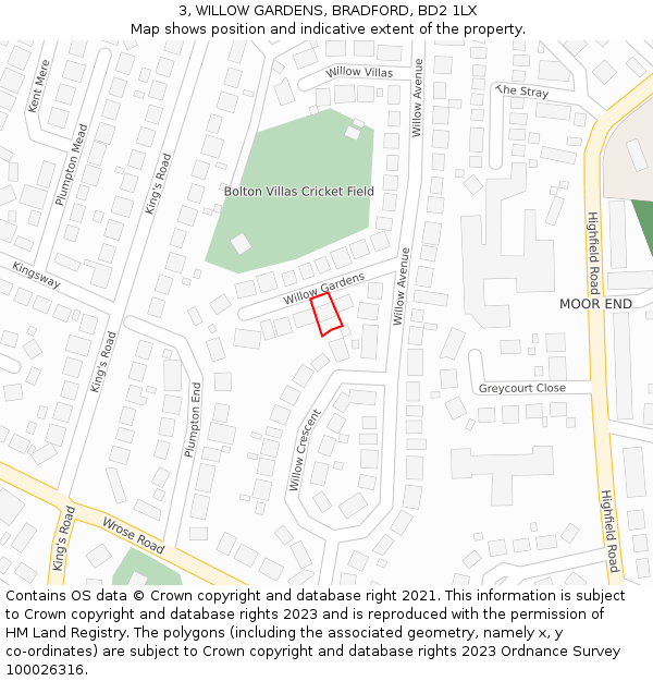 3, WILLOW GARDENS, BRADFORD, BD2 1LX: Location map and indicative extent of plot
