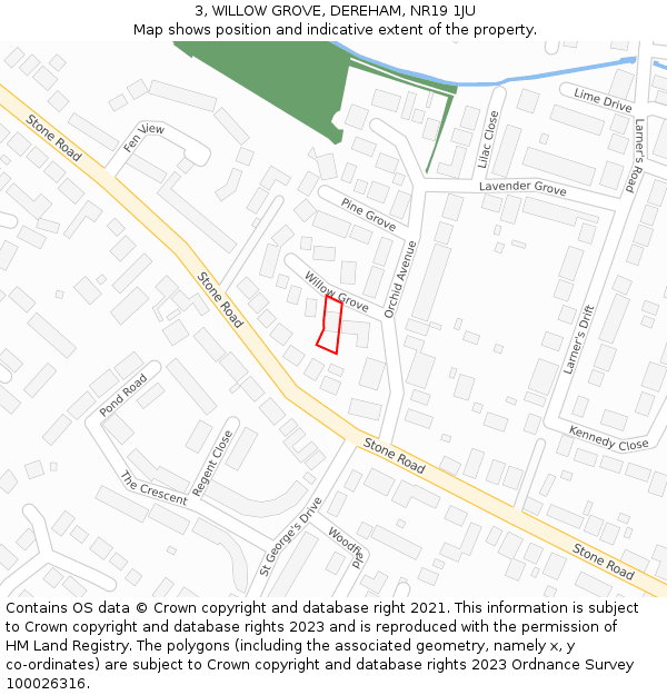 3, WILLOW GROVE, DEREHAM, NR19 1JU: Location map and indicative extent of plot