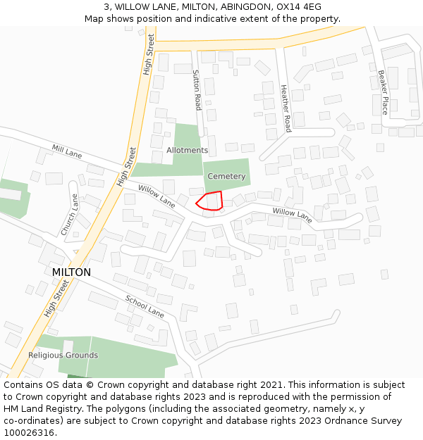 3, WILLOW LANE, MILTON, ABINGDON, OX14 4EG: Location map and indicative extent of plot