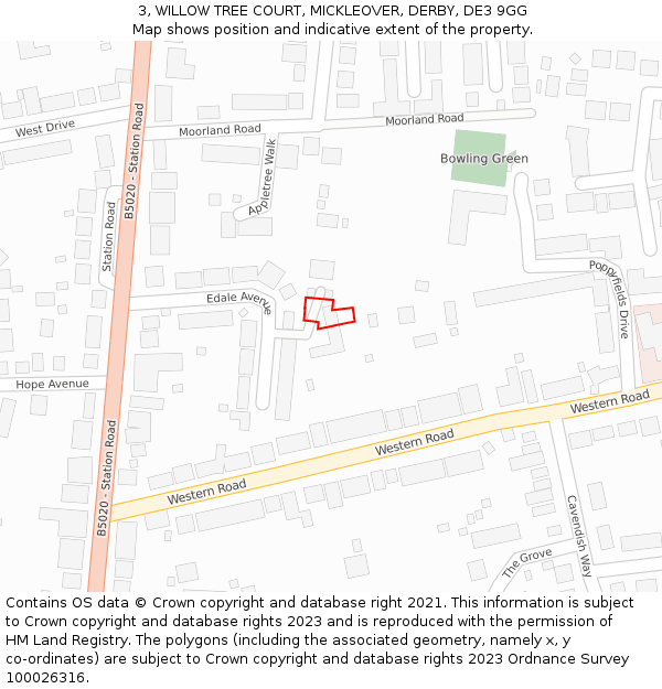 3, WILLOW TREE COURT, MICKLEOVER, DERBY, DE3 9GG: Location map and indicative extent of plot