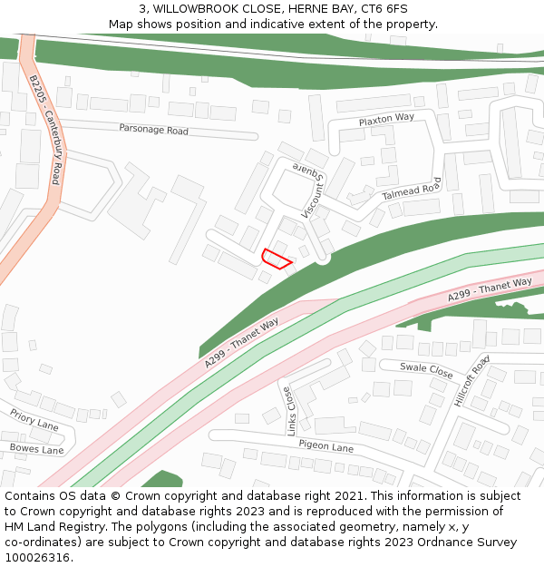3, WILLOWBROOK CLOSE, HERNE BAY, CT6 6FS: Location map and indicative extent of plot