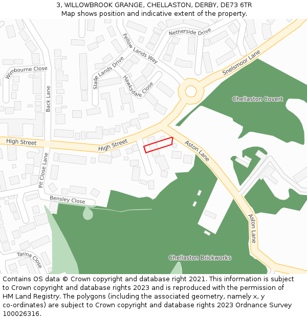 3, WILLOWBROOK GRANGE, CHELLASTON, DERBY, DE73 6TR: Location map and indicative extent of plot