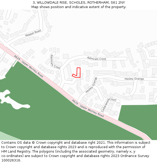 3, WILLOWDALE RISE, SCHOLES, ROTHERHAM, S61 2NY: Location map and indicative extent of plot