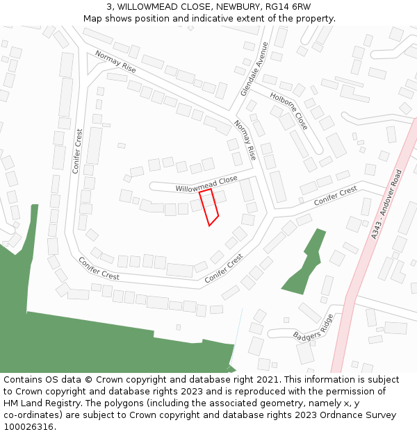 3, WILLOWMEAD CLOSE, NEWBURY, RG14 6RW: Location map and indicative extent of plot