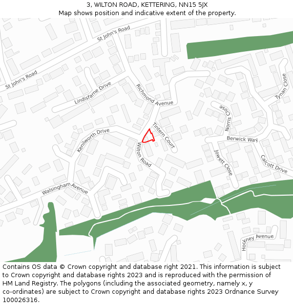 3, WILTON ROAD, KETTERING, NN15 5JX: Location map and indicative extent of plot
