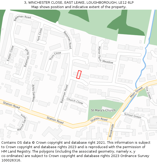 3, WINCHESTER CLOSE, EAST LEAKE, LOUGHBOROUGH, LE12 6LP: Location map and indicative extent of plot