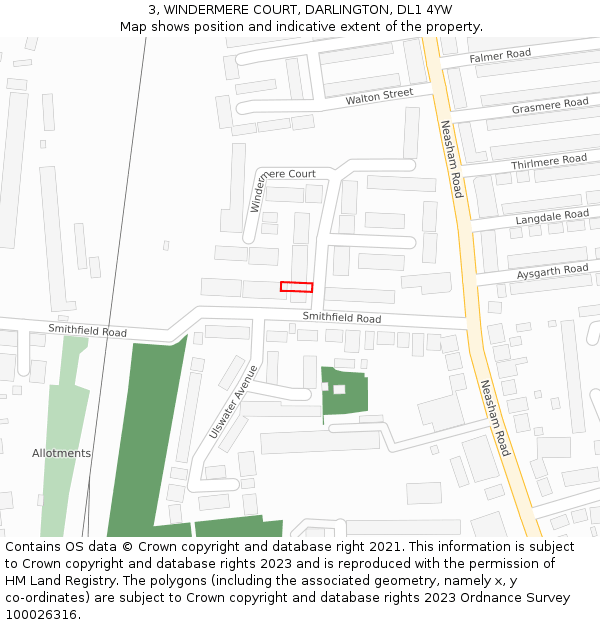 3, WINDERMERE COURT, DARLINGTON, DL1 4YW: Location map and indicative extent of plot