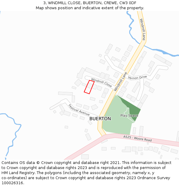 3, WINDMILL CLOSE, BUERTON, CREWE, CW3 0DF: Location map and indicative extent of plot