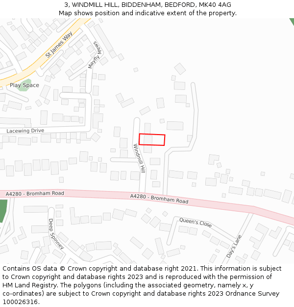3, WINDMILL HILL, BIDDENHAM, BEDFORD, MK40 4AG: Location map and indicative extent of plot