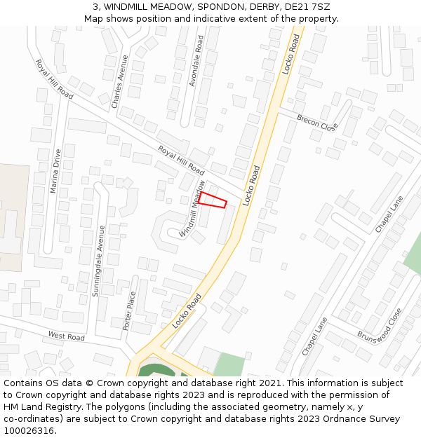 3, WINDMILL MEADOW, SPONDON, DERBY, DE21 7SZ: Location map and indicative extent of plot