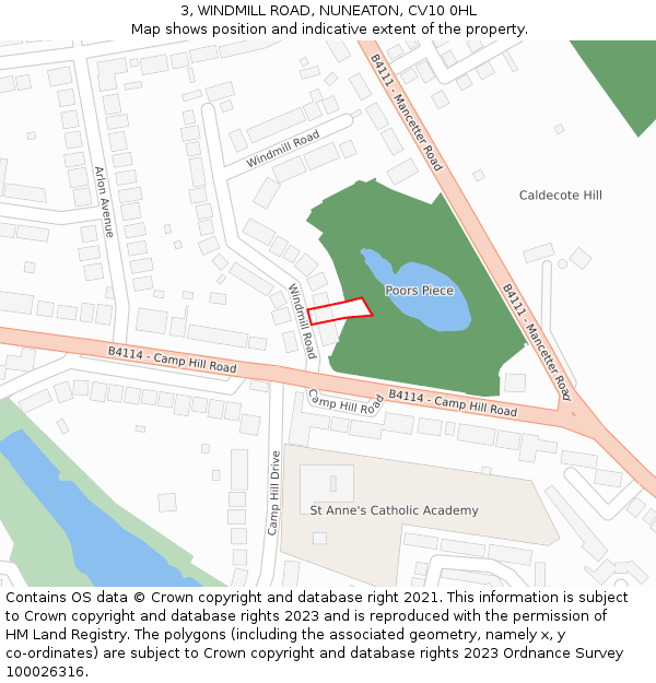 3, WINDMILL ROAD, NUNEATON, CV10 0HL: Location map and indicative extent of plot