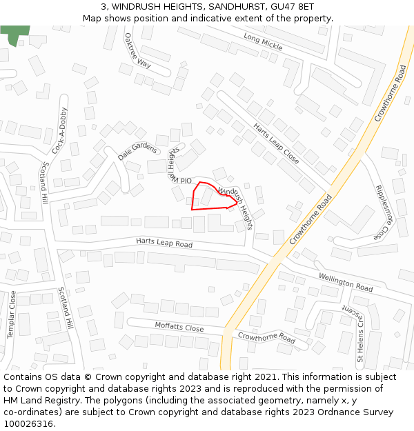 3, WINDRUSH HEIGHTS, SANDHURST, GU47 8ET: Location map and indicative extent of plot