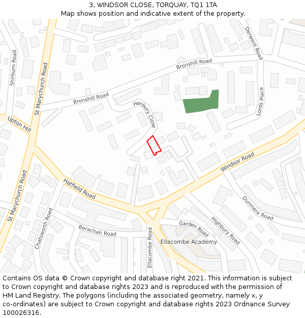 3, WINDSOR CLOSE, TORQUAY, TQ1 1TA: Location map and indicative extent of plot