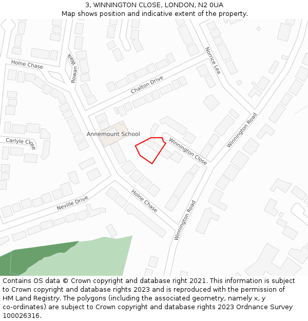 3, WINNINGTON CLOSE, LONDON, N2 0UA: Location map and indicative extent of plot