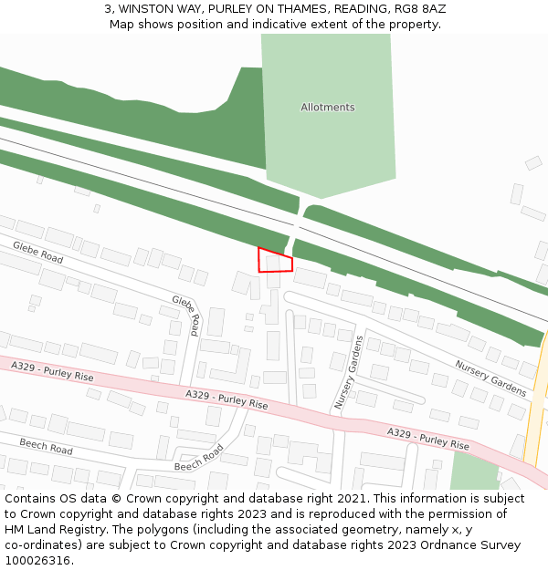 3, WINSTON WAY, PURLEY ON THAMES, READING, RG8 8AZ: Location map and indicative extent of plot