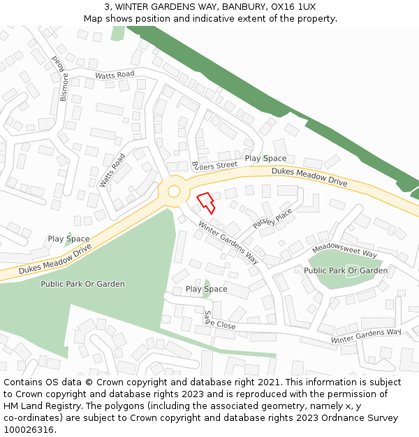 3, WINTER GARDENS WAY, BANBURY, OX16 1UX: Location map and indicative extent of plot