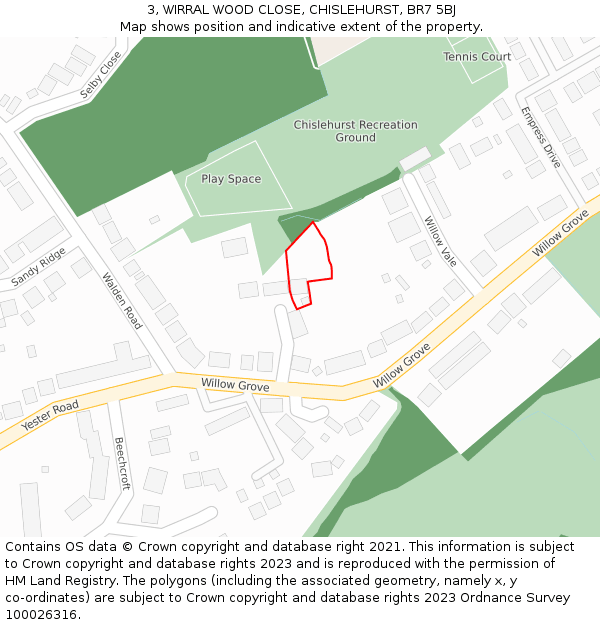 3, WIRRAL WOOD CLOSE, CHISLEHURST, BR7 5BJ: Location map and indicative extent of plot