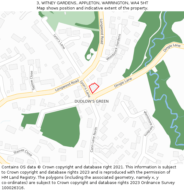 3, WITNEY GARDENS, APPLETON, WARRINGTON, WA4 5HT: Location map and indicative extent of plot