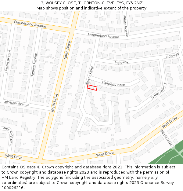 3, WOLSEY CLOSE, THORNTON-CLEVELEYS, FY5 2NZ: Location map and indicative extent of plot